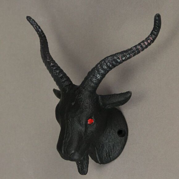 Set of 2 Black Cast Iron Baphomet Wall Hooks Home Décor - Picture 4 of 7